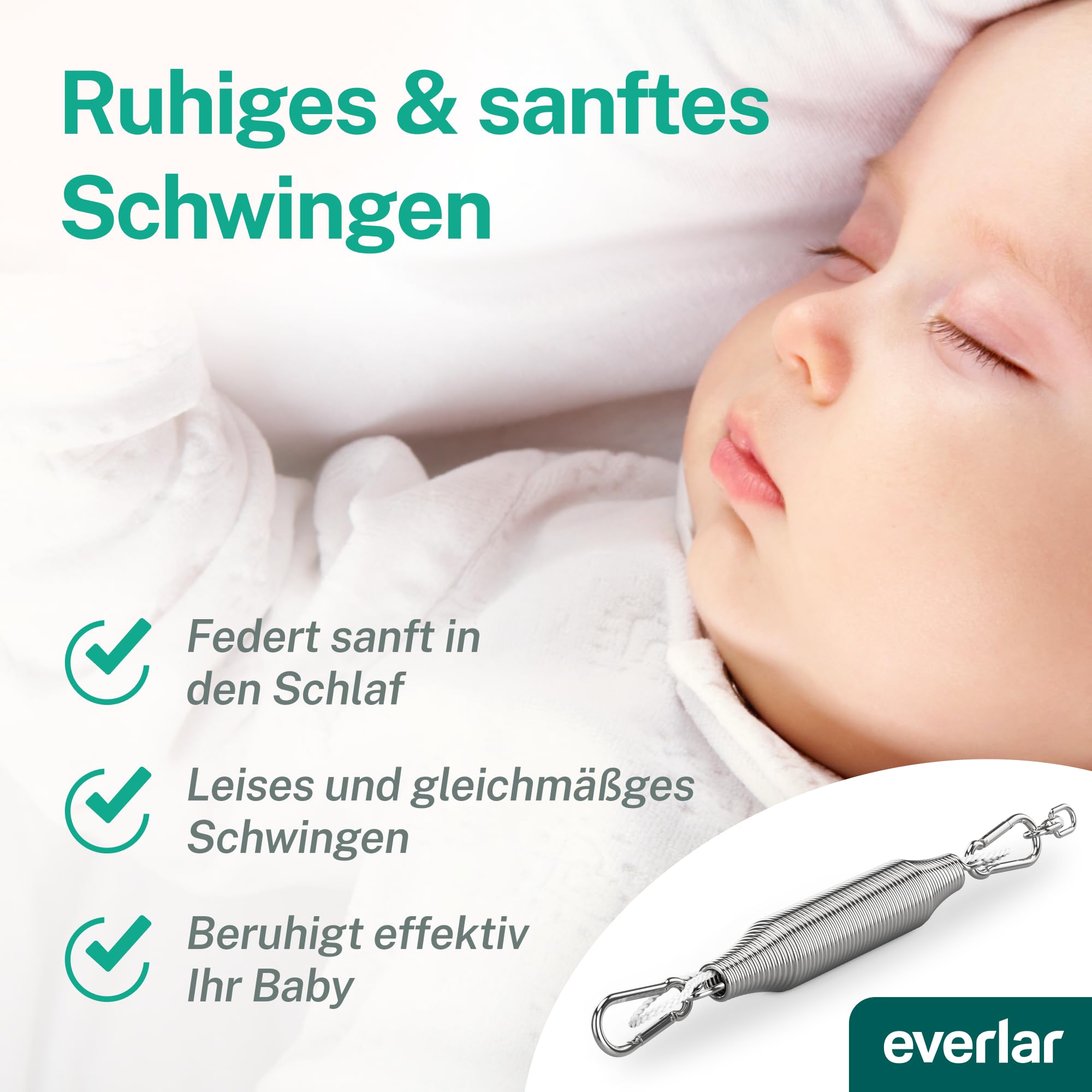 Feder für Babywiege I Perfekte Einschlafhilfe Made in EU I Für raschen & ruhigen Schlaf I Für Baby Hängewiege, Federwiege I Schwingfeder Babyhängematte Türklammer I Bis 15kg