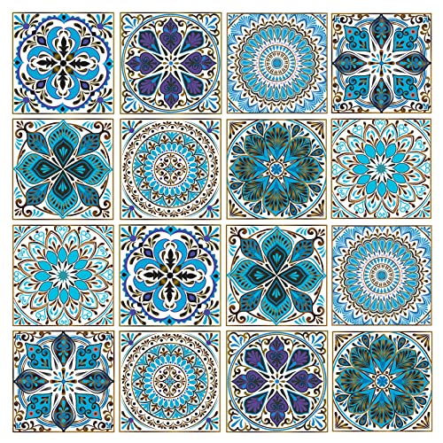 Mandala Decorative Tile Stickers Set 16 Units 6x6 Inch Peel and Stick Self Adhesive Removable Moroccan Tiles Backsplash Waterproof Kitchen Bathroom Furniture Staircase Home Decor