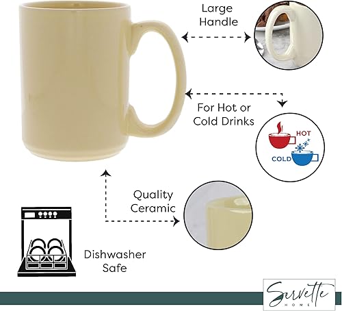 Vista 4 de Servette Home Taza de café de cerámica sólida 15 oz - Almendra
