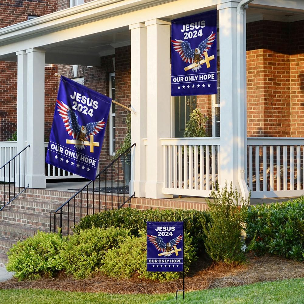 American Flag-Jesus 2024 Our Only Hope Flag TQN2735F, Garden Flag (11.5" x 17.5")-USA Flags Premium Polyester-Decorative Indoor Outdoor Flag