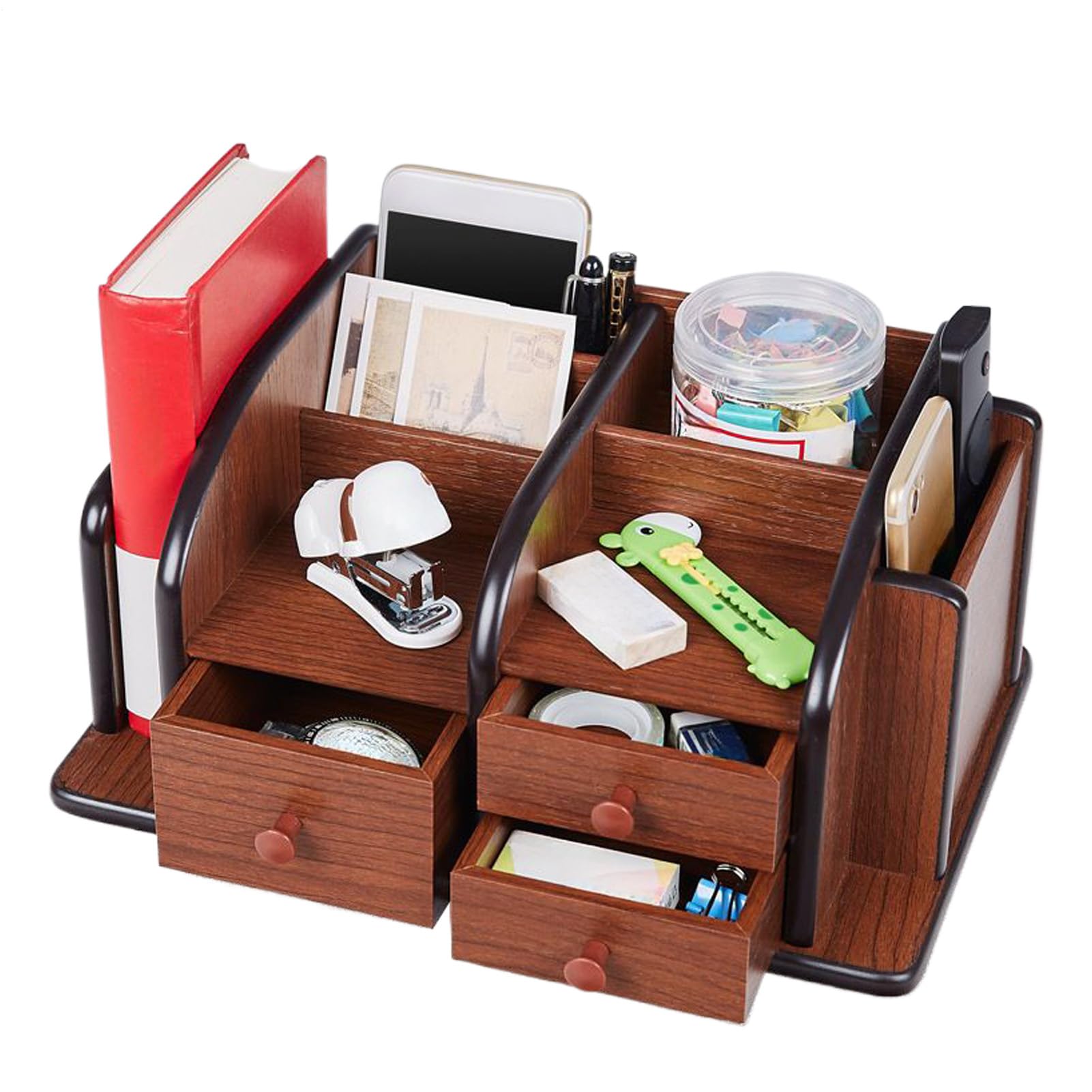Soporte Control Remoto de Mesa Estante Cargador Con Cajón Y Libreta | Organizador De Escritorio En Madera Con Cajones Llaves Bloc Notas Lápiz Suministros Oficina Muebles Pequeños Café Mesita
