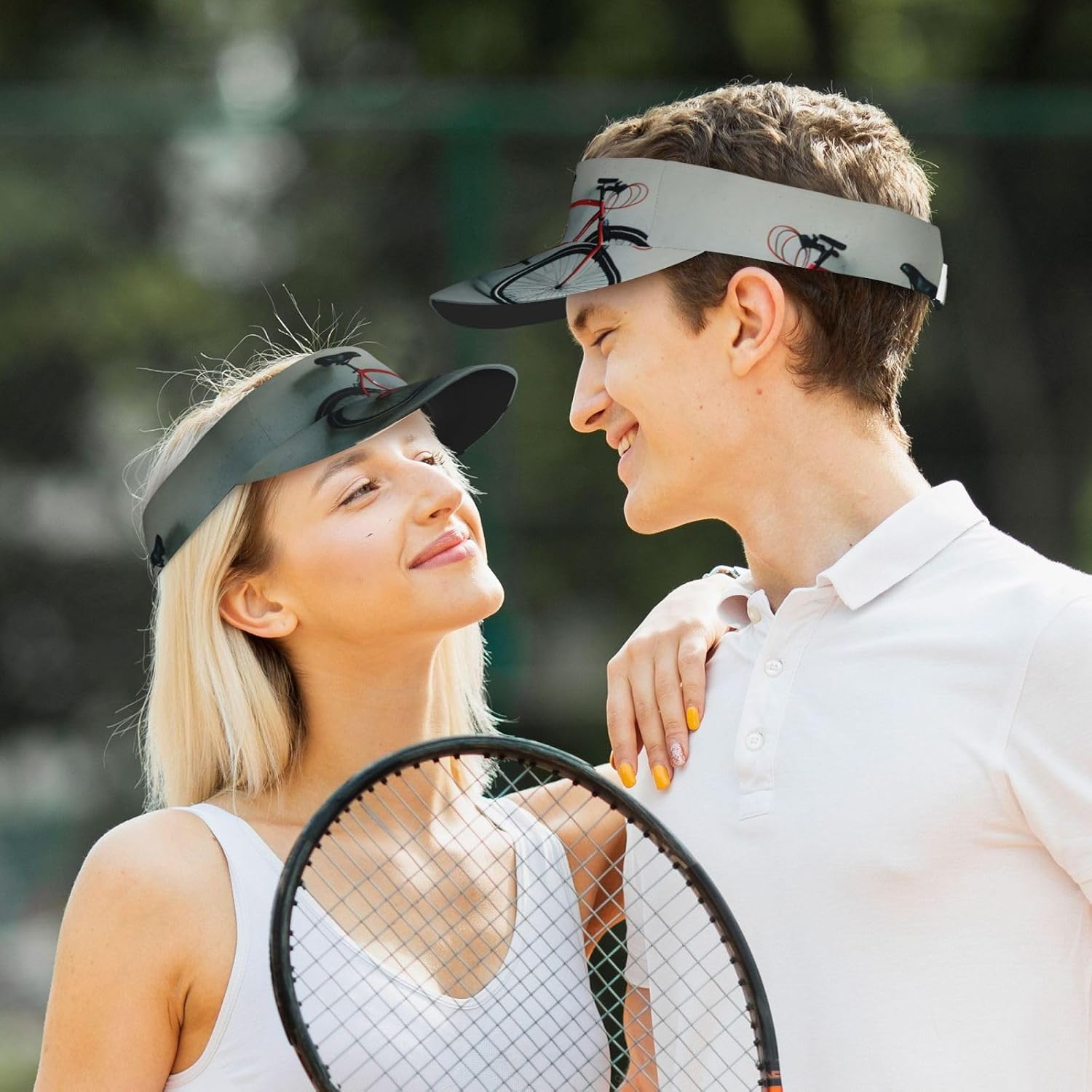 Retro Bicycle Pattern Print Sports Sun Visor Hats Adjustable Running Golf Tennis Sun Cap for Women Men Black