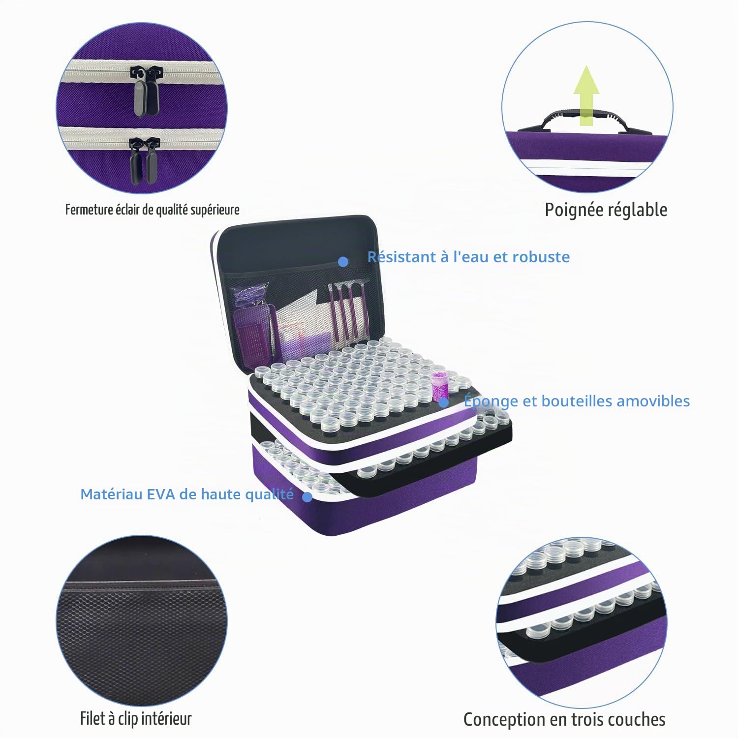 Boîtes de rangement pour peinture diamant, 240 emplacements pour accessoires et outils de peinture diamant (violet)