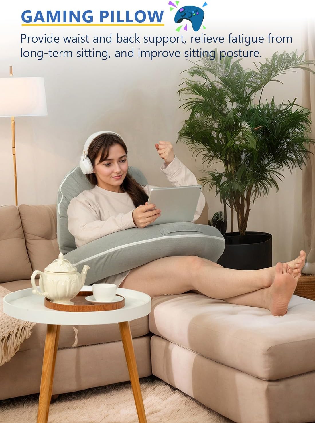 INSEN Reading Pillow, Back Pillow for Sitting in Bed for Reading, Nurse & Relax, Reading Pillow for Adults, Moms & Kids, Sit Up Pillow for Bed, Grey