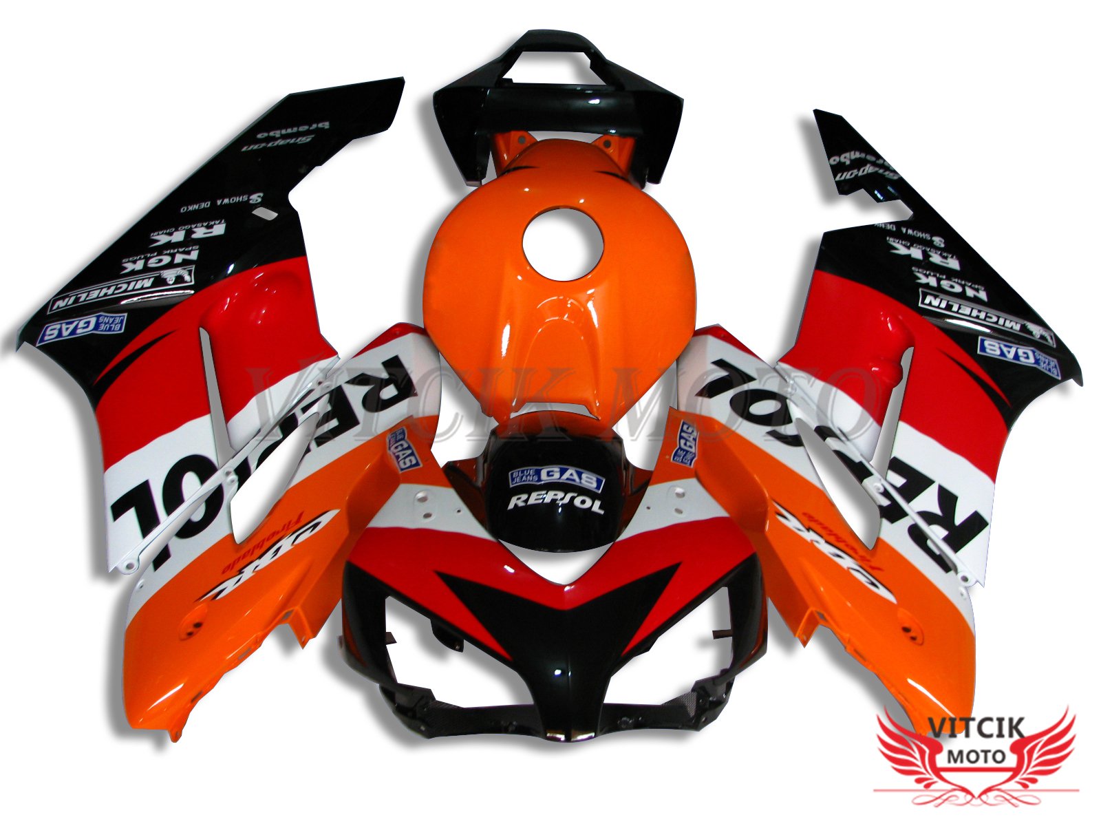 VITCIK (Fairing Kits Fit for CBR1000RR 2004 2005 CBR1000 RR 04 05) Plastic ABS Injection Mold Complete Motorcycle Body Aftermarket Bodywork Frame(Orange & White) A049