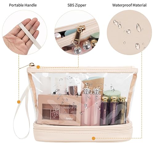 Miniatura 4 de Ethereal Bolsa de maquillaje transparente, bolsa de cosméticos pequeña color crema, bolsa de maquillaje de viaje para mujeres, bolsa de aseo