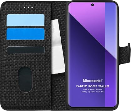Case for Microsonic Xiaomi Redmi Note 13 Pro Plus 5G Fabric Book Wallet Black [Redmi Note 13 Pro Plus Case Compatible with 5G - Black]