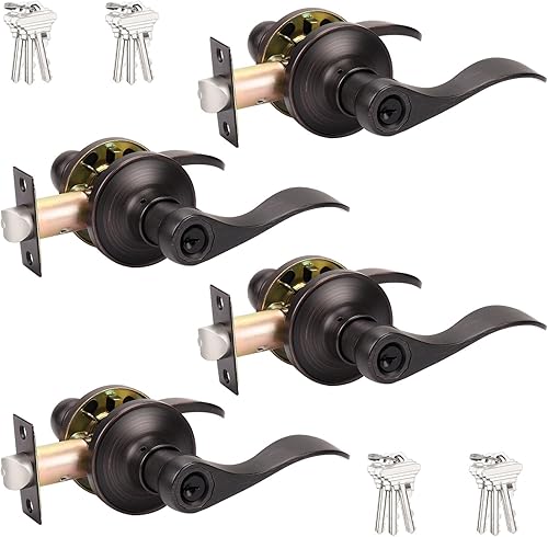 Miniatura 15 de Probrico Manijas de puerta de entrada de color negro mate con diferentes llaves, manijas de puerta de estilo ondulado para puertas interiores