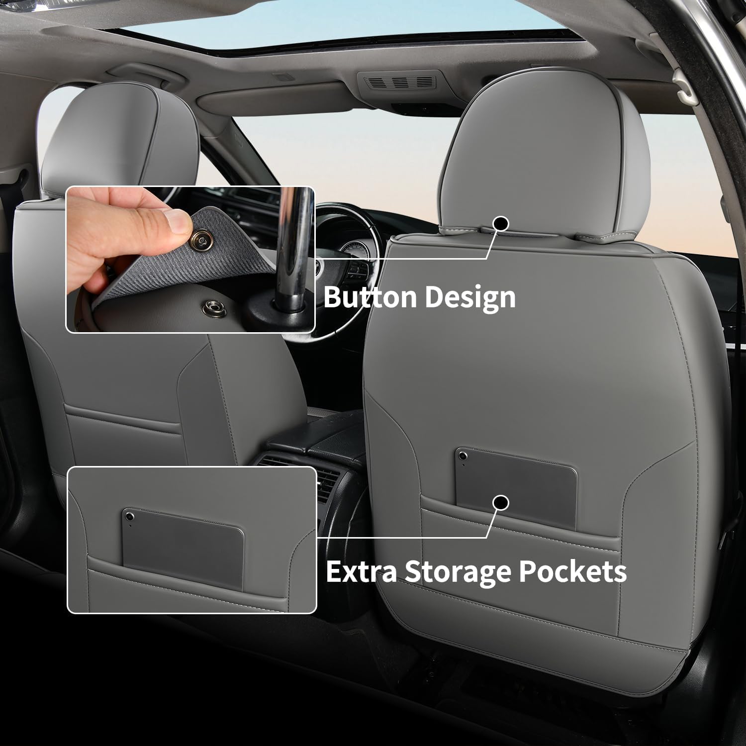 FLORICH Full Set Car Seat Covers 5pcs, Breathable Waterproof Nappa Leather Seat Covers, Gary Seat Covers, Automotive Interior Cover Universal for Cars SUV Truck Sedan - Gary&Black