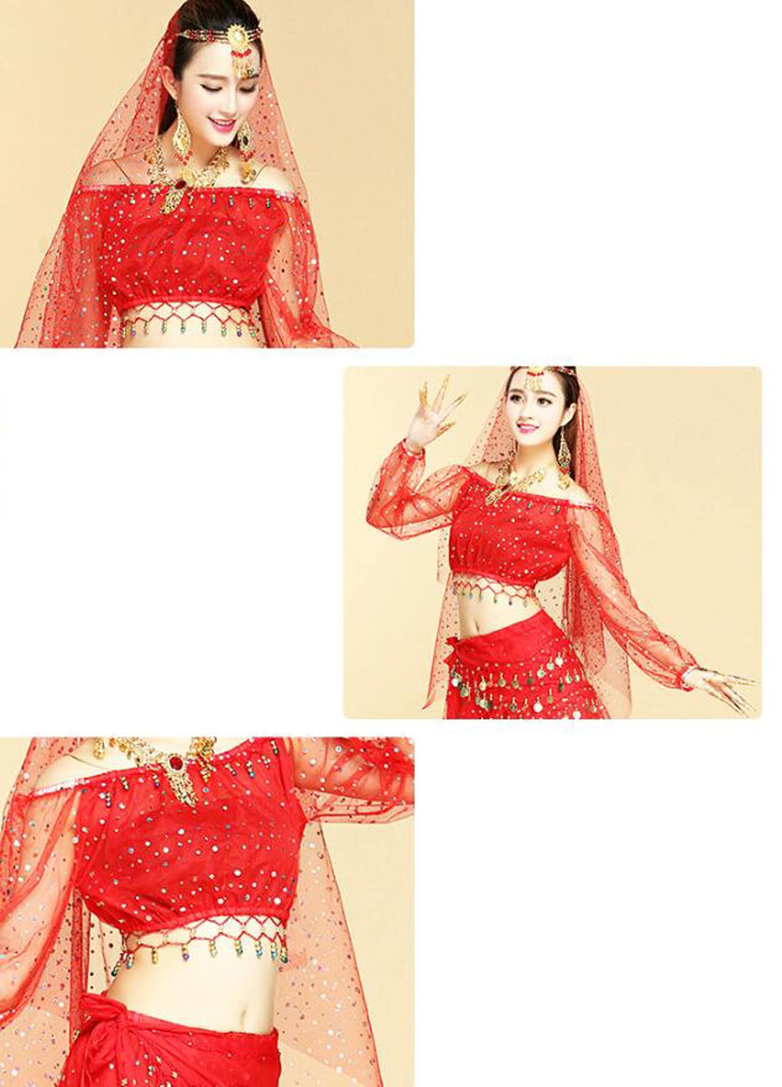 Set di 6 Costumi da Danza del Ventre da Donna Costume da Danza del Ventre di Carnevale Abito da Spettacolo di Danza Indiana di Bollywood Esibizione E Pratica (T1542)