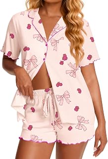 Ekouaer Womens Pajama Sets Bamboo Viscose Button Up Pjs 2 Piece Lounge Set | Ultra Soft,Moisture-Wicking Pj Set for Night Sweats Hot Sleepers,Lightweight Lounge Shorts Set