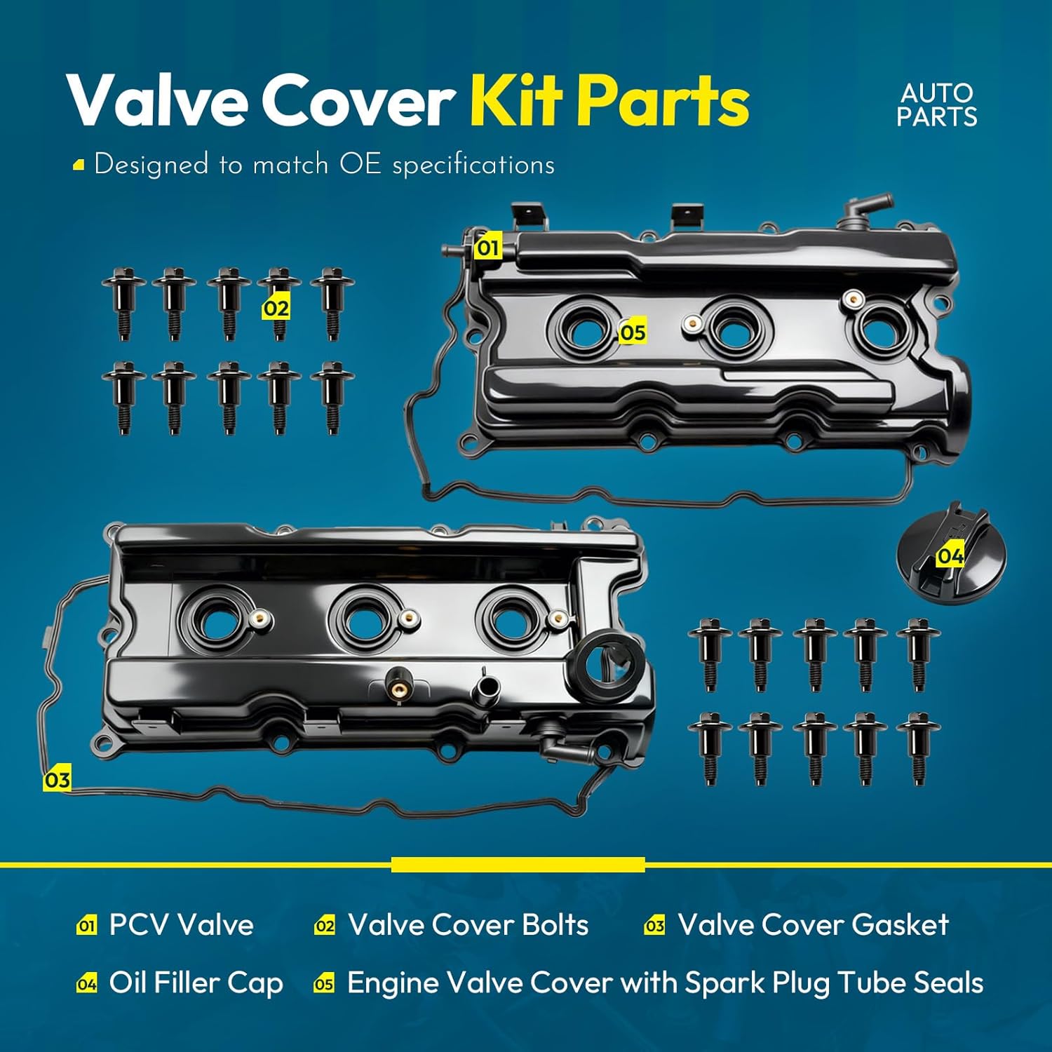 Pair Engine Valve Covers with Gaskets Bolts Oil Filter Cap Left & Right for Nissan Frontier 05-19 Pathfinder 05-12 Xterra 05-15 NV1500 NV2500 NV3500 12-19 4.0L OE 13264-EA210 13264-EA200