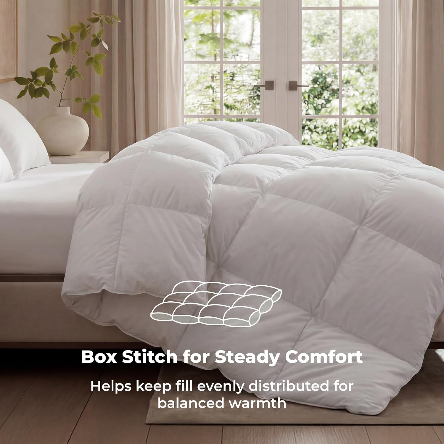 Maple&Stone Feather Down Fiber Comforter Queen, All Season Duvet Insert | White Duvet Insert Queen, 100% Cotton Shell, Box Stitch, 8 Loops, Hotel Comfort, 90 x 90 in
