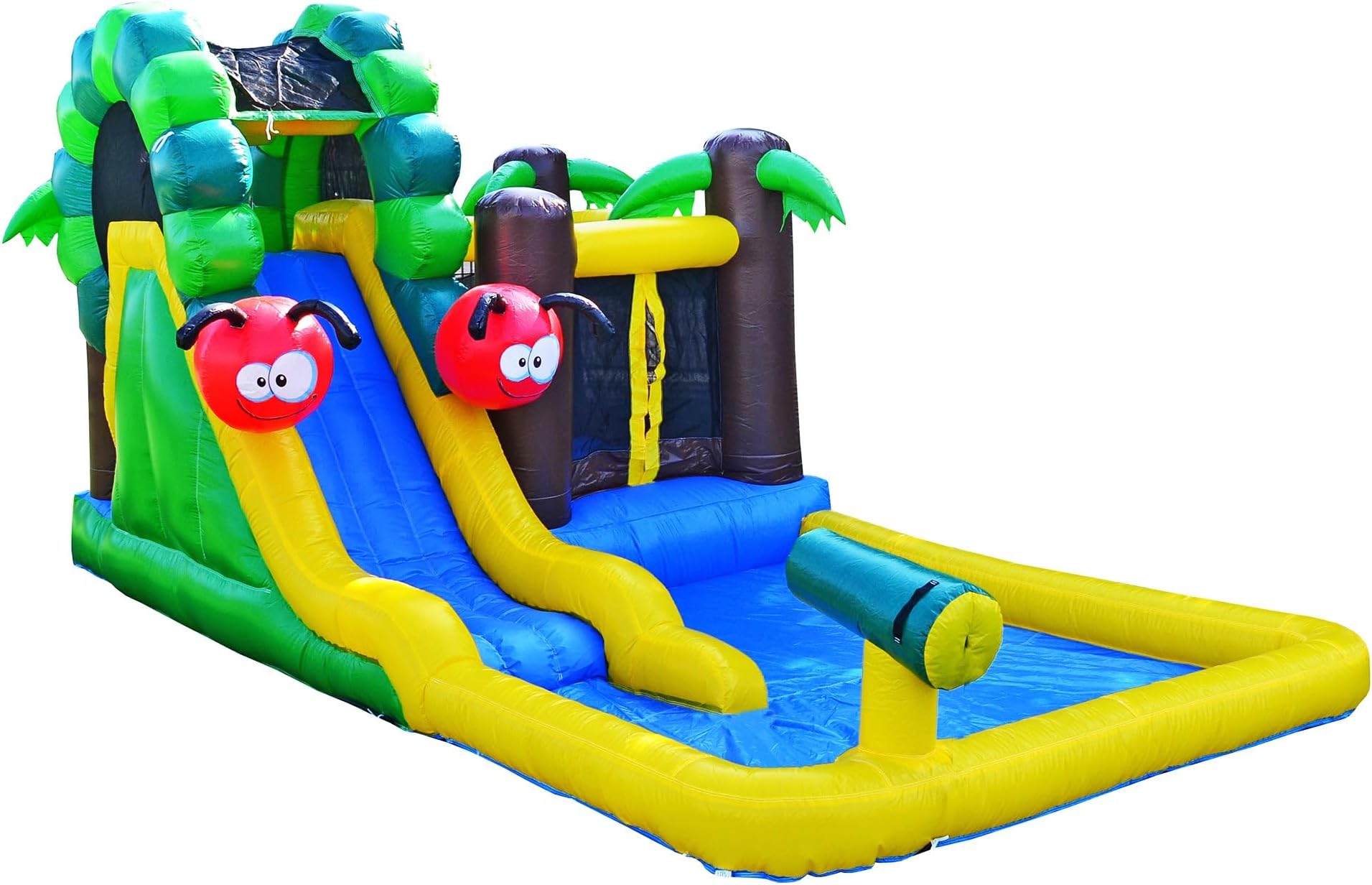 JumpOrange Caterpillar Water Slide Bounce House Inflatable with Splash Pool for Kids and Toddlers (with Blower), Basketball Hoop, Backyard Water Park, Water Cannon, Wet Dry Use, Summer Fun