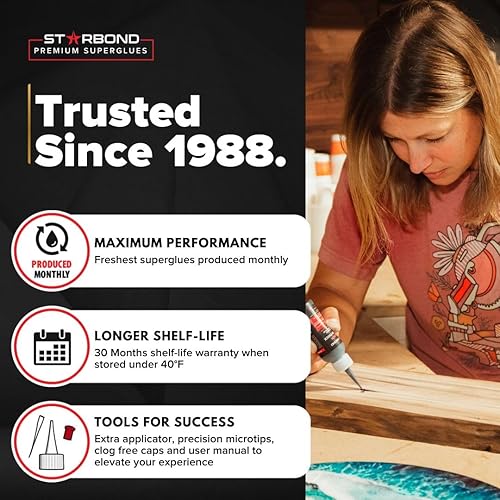 Miniatura 7 de Starbond Pegamento CA fino, mediano y grueso de 2 onzas con paquete activador de 6 onzas (súper pegamento de cianoacrilato de alta calidad) para
