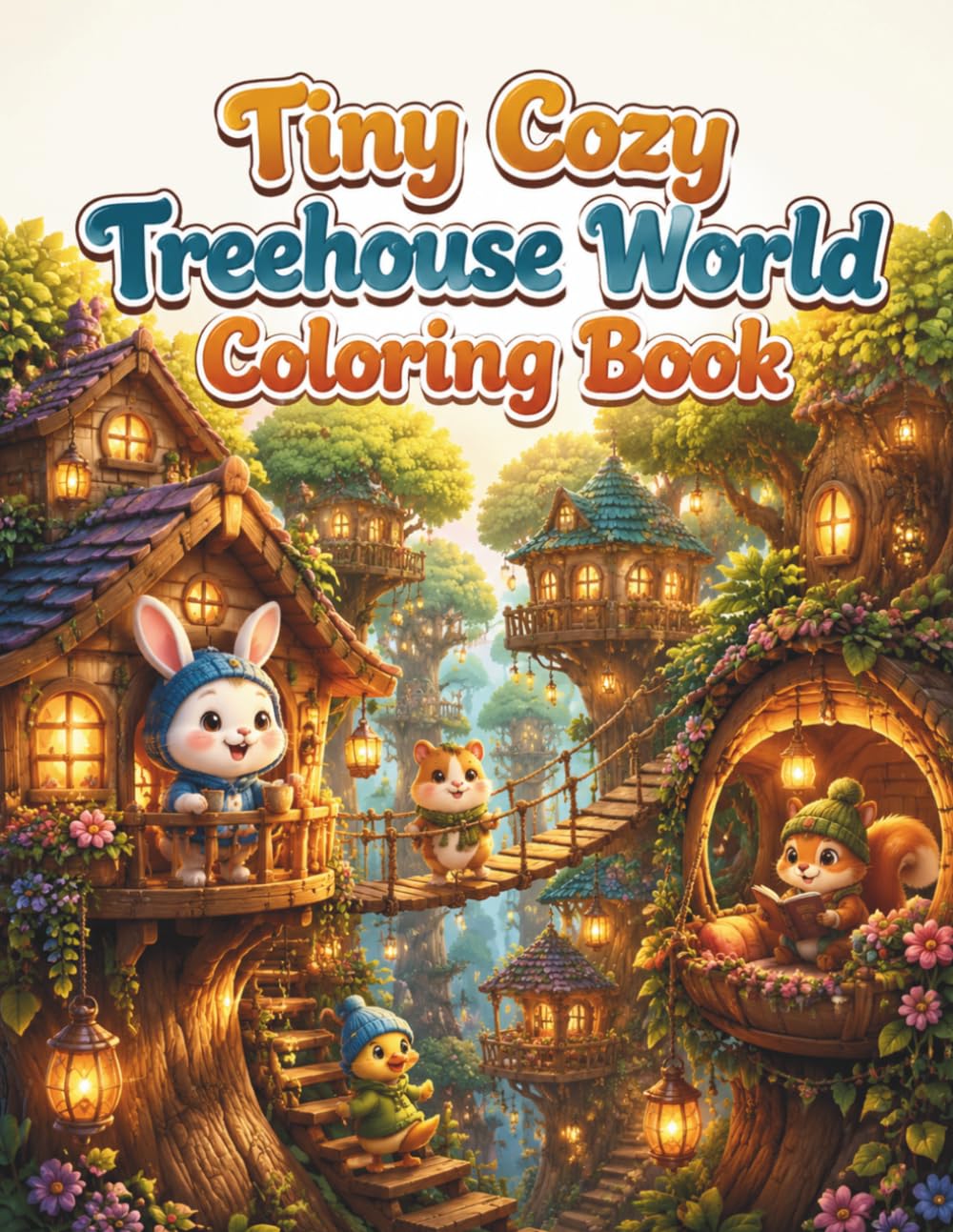 Tiny Cozy Treehouse World Coloring Book: Cute and Easy Coloring Pages Featuring Adorable Animal Treehouse Homes, Magical Forest Villages, Cozy Tree ... Cottagecore Adventures for Adults and Teens