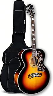 All Solid Wood Jumbo Acoustic Guitar 42", Solid Spruce Top & Solid Mahogany Back and Sides, Rosewood Fingerboard & Bridge, Abalone Inlays, Bone Nut & Saddle, Chrome Sealed Tuners, Sunburst Finish