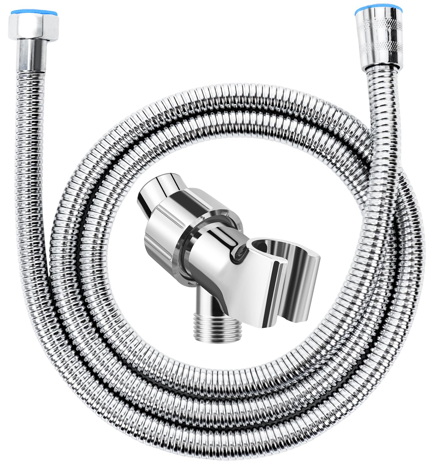 MAYYAYA Shower Arm Mount & Hose, Adjustable Handheld Shower Arm Holder with Swivel Brass Ball | 59 in Stainless Steel Shower Hose with Brass Insert-Flexible Replacement, Bracket Inner Brass, Chrome