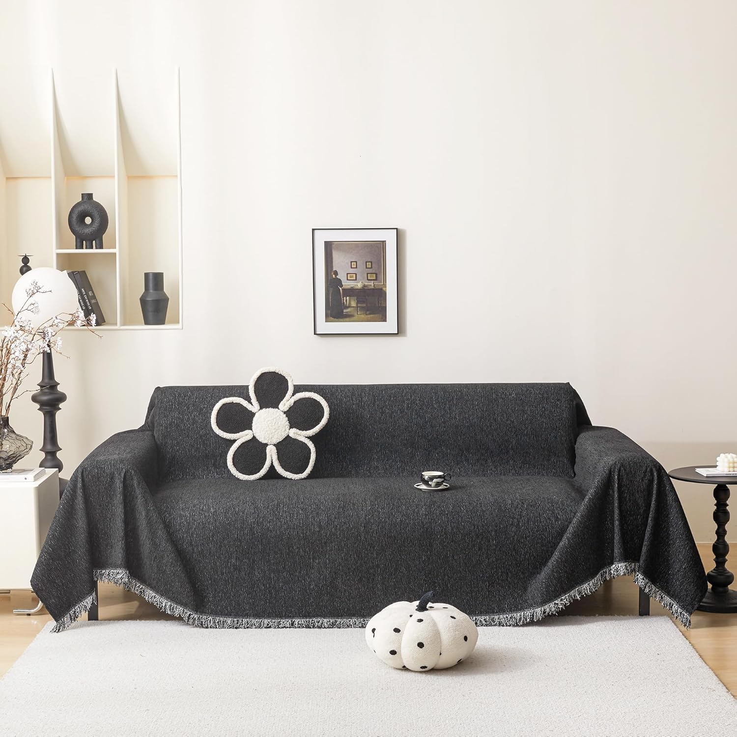 MEETSKY Couch Covers for Sofa, Black Couch Cover for 3 Cushion Couch Sofa Pet Friendly, Washable Sofa Cover Thick Soft Chenille Dog Couch Protector, 71" x 118"