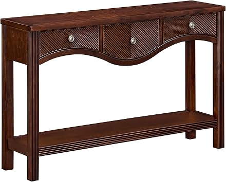 Fluted Wood Console Table with 3 Drawers 52" Narrow Sofa Table with Storage Retro Entryway Table with Scalloped Edge for Hallway Living Room Espresso