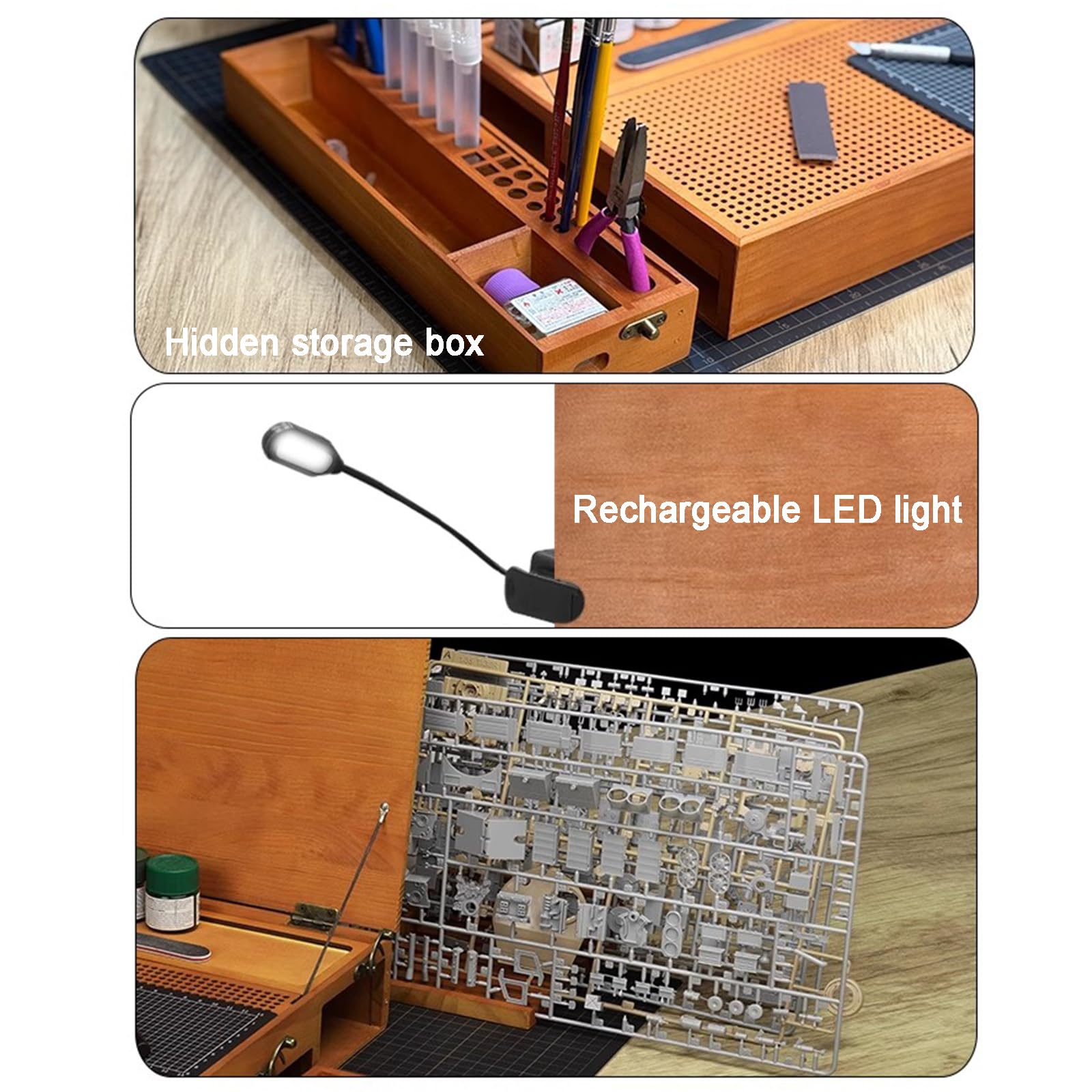 Postazione di lavoro portatile con luce LED e cassetto, strumenti fai da te ad alta precisione per modellismo e montaggio