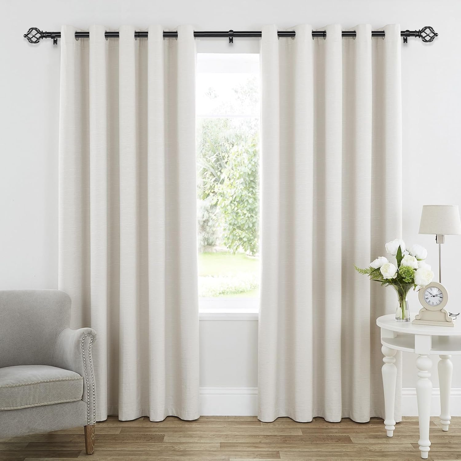 KAMANINA Bundle of 32-58" Curtain Rod with Twisted Cage Finials and Modern Cap Holdbacks 1 Pair image 3