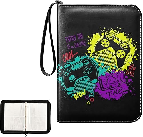 Yellow Green Video Game Card Binder 4 Pockets, Waterproof Trading Card Folders with Removable Sleeves, 400 Cards Albums Sports Card Binder