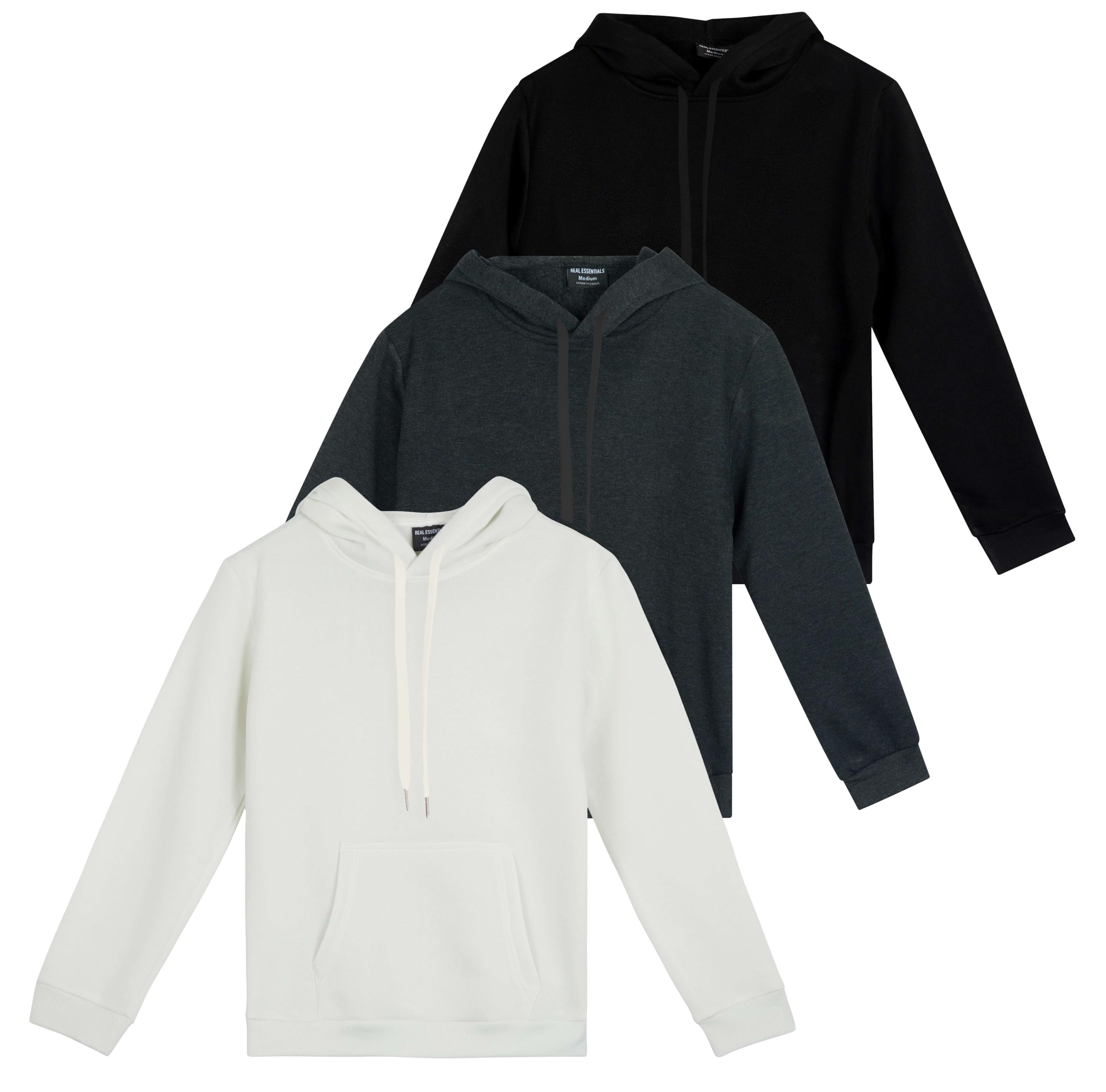 Real Essentials 3 Pack: Women's Fleece Long-Sleeve Pullover Hoodie Active Sweatshirt Kangaroo Pocket - (Available In Plus)