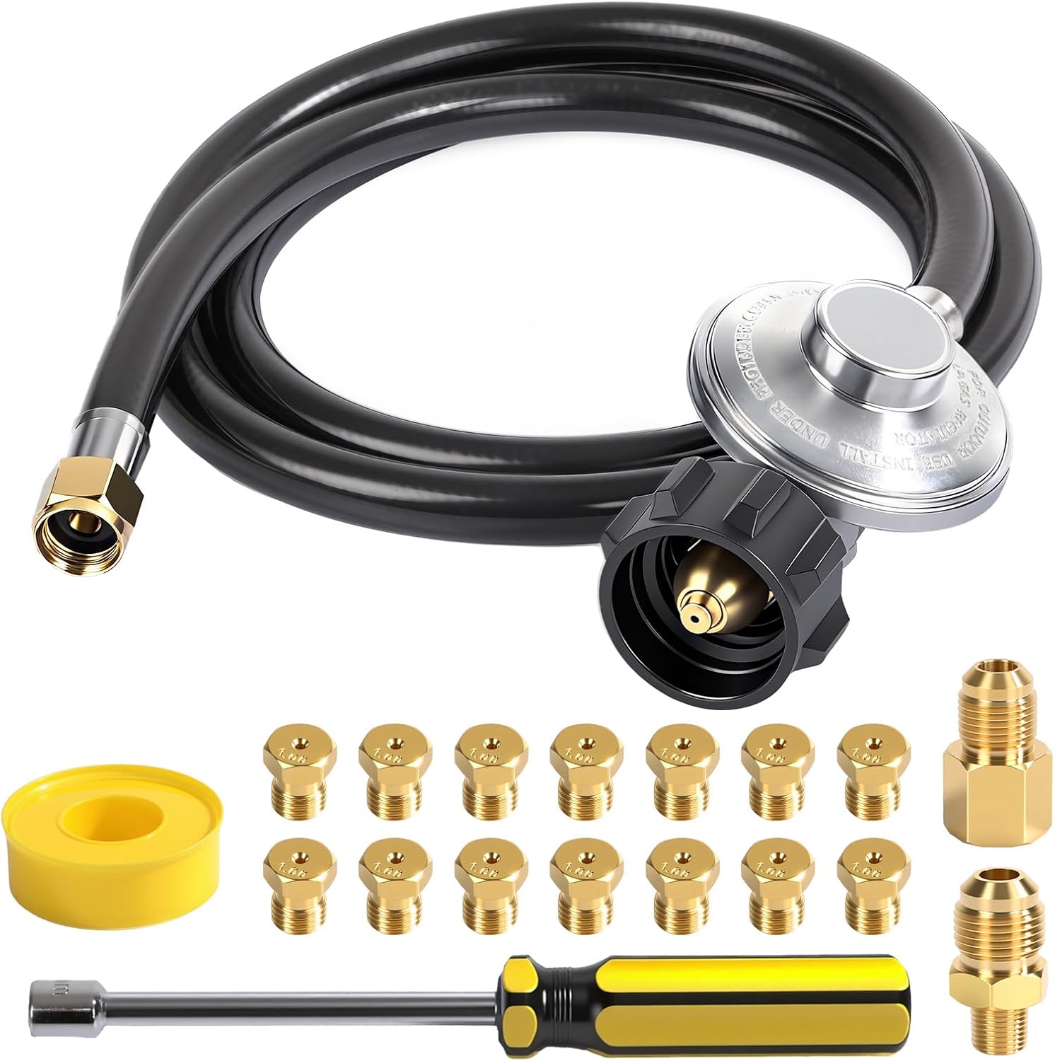 Natural Gas to Propane Conversion Kit for Weber Genesis/Genesis II/Spirit II Grills - Includes 5FT Propane Regulator Hose, Multi-Size Orifices (14Pcs), 3/8” Fittings & Tools