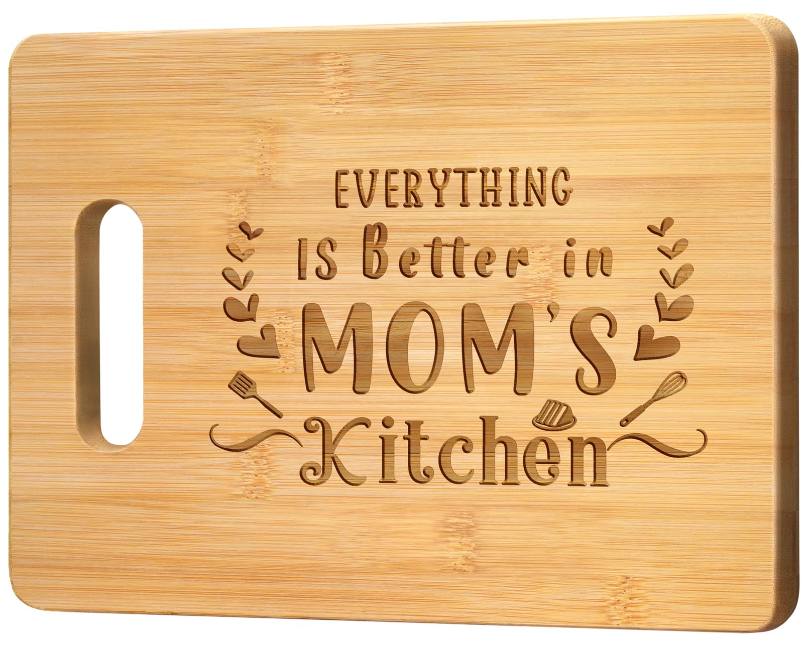 Pandasch Unique Birthday Gifts for Mom from Daughters or Son, Best Mom Gift To Thank Mom, Personalized Engraved Bamboo Cutting Board for Mom with Poem - Everything Is Better in Mom's Kitchen
