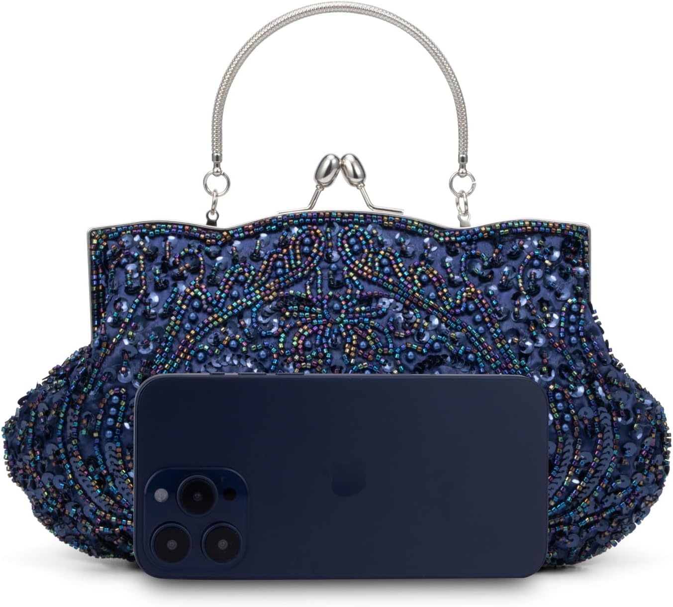 Simcat Beaded Sequin Flower Evening Purse Large Clutch Bag - Image 6