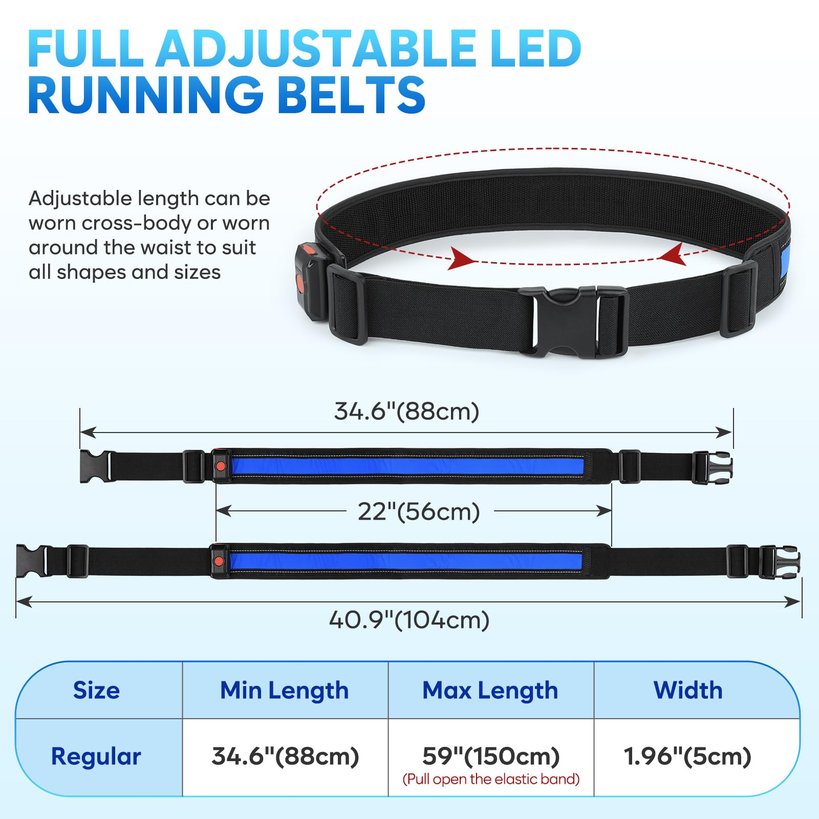 GUBOOM Ceinture LED Réfléchissante – Rechargeable USB, 3 Modes (clignotant / Fixe), Taille Unique, Pour Course, Vélo, Chien