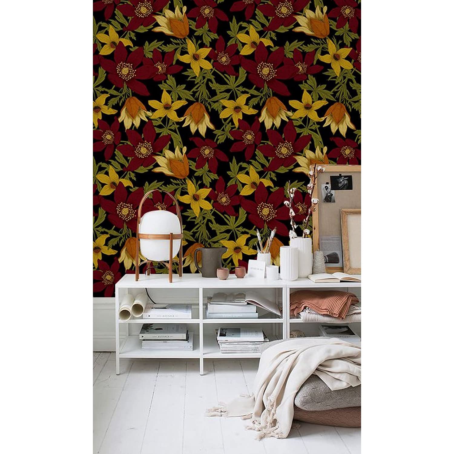 Fotomurale 208x146 cm con margaritas vintage marrón de entretela para pared