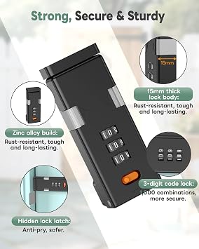 90 Degree Barn Door Combination Lock, Keyless, Black