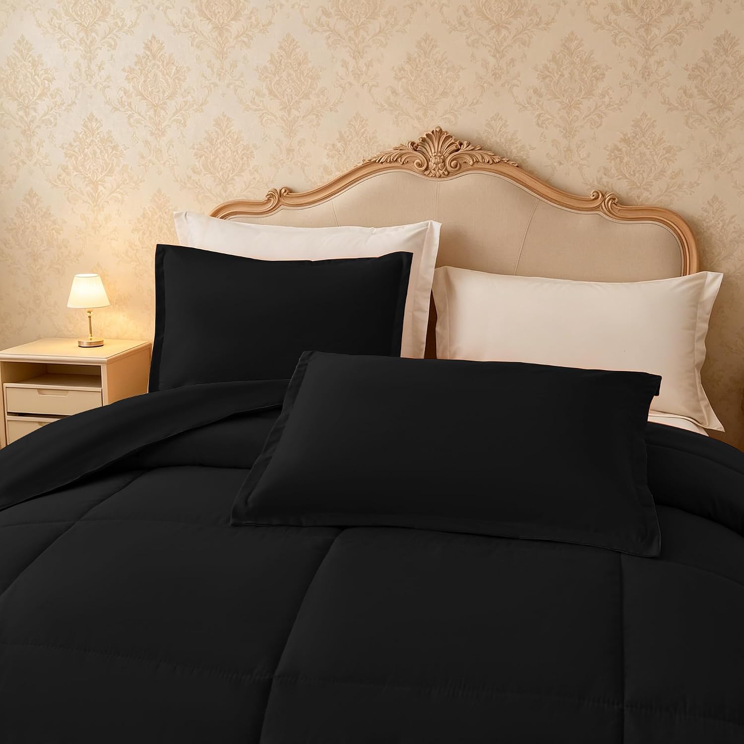 Shatex Lightweight Comforter 1 Piece, 90x68 inches, All Season Solid Color Bedding Comforter, Machine Wash - Black Twin