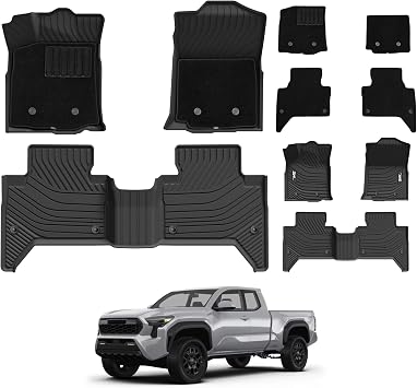 3W Floor Mats & Carpets Custom Fit Toyota Tacoma 2016-2023 Only for Double Cab and Automatic, TPE Floor Liner Thickened Carpet with Safety Locks and Driver Heel Pad for Tacoma Cars Accessory