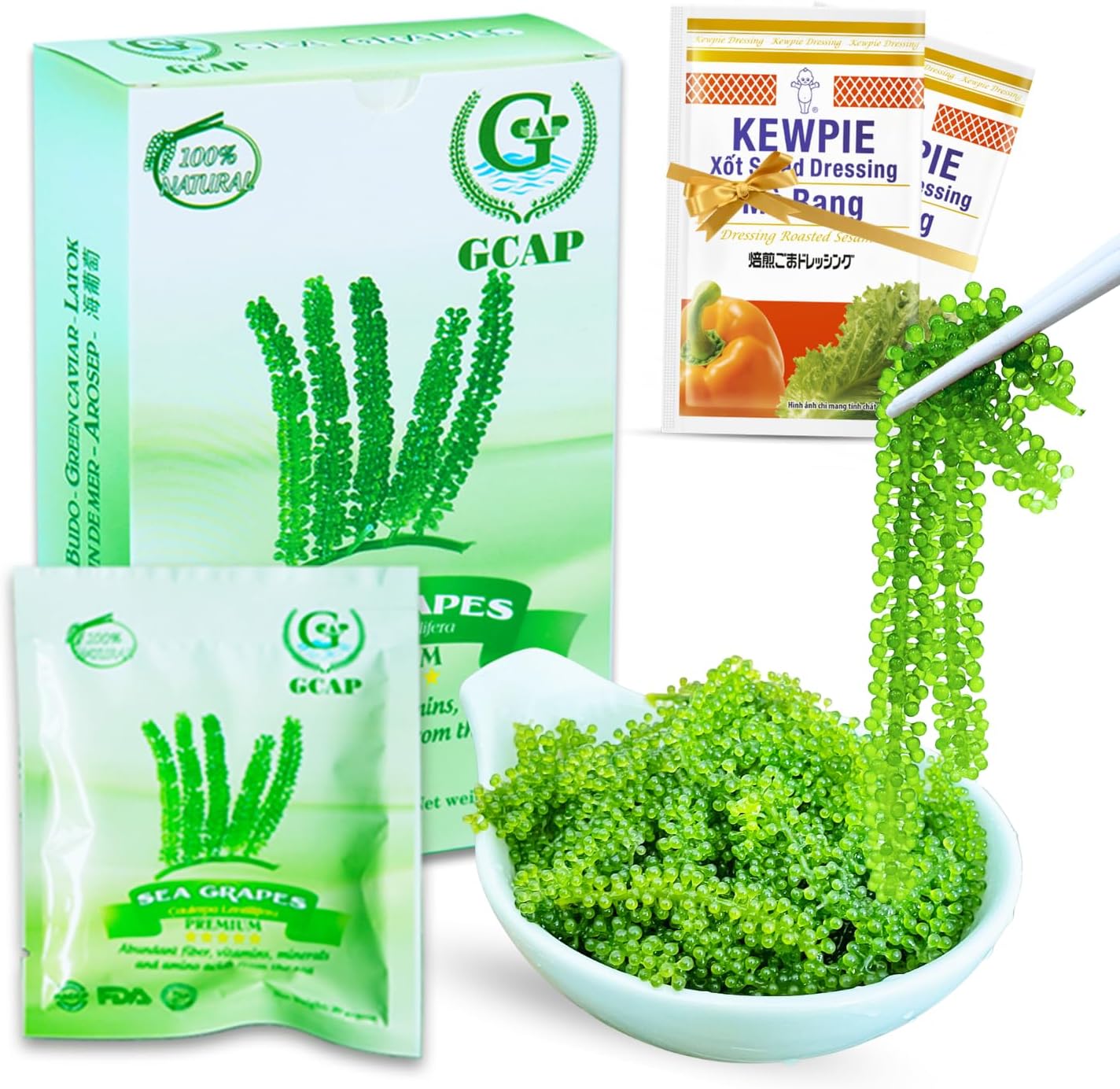 GCAP Sea Grapes – PREMIUM – 4.23 OZ of 6 packs, Dehydrated seaweed, Umibudo, Green Caviar, Lato seaweed - A great superfood for your health, boosting immune system