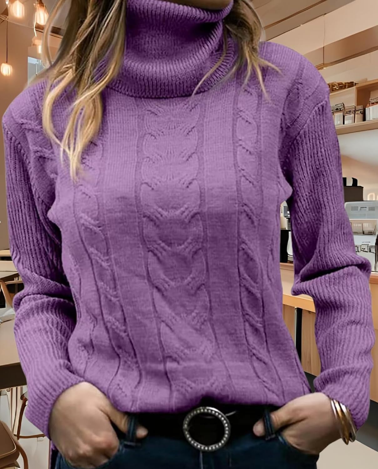 Women's Retro High Neck Pullover Sweater Long Sleeve Casual Warm Top for Vacation and Daily Wear - Image 2
