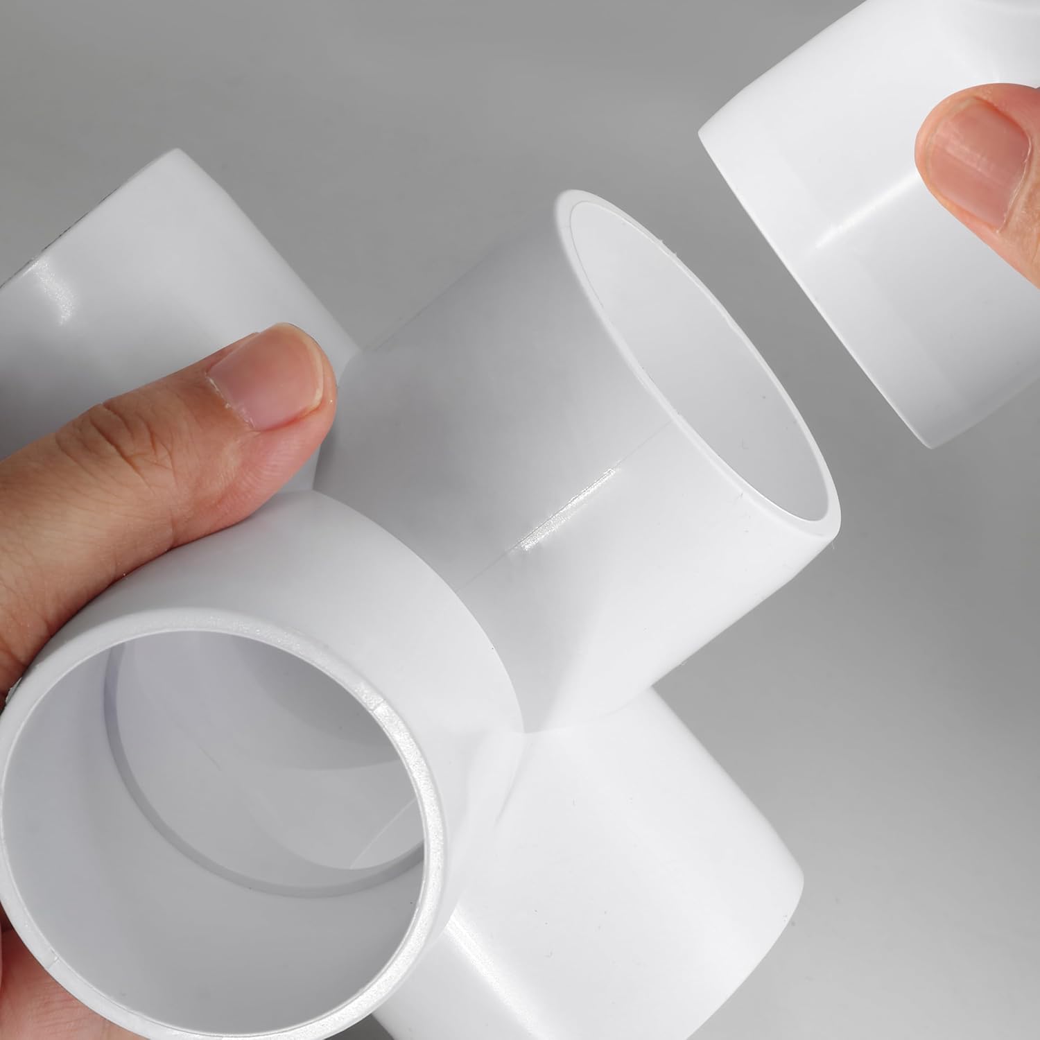 4 Way PVC Pipe Fittings 2 Inch, Zernmiarder White PVC Elbow Corner Side Outlet Tee Fitting, SCH40 Furniture Grade Pipe Connectors - Fits 2" Polyvinyl Chloride Pipes, 4 Pieces