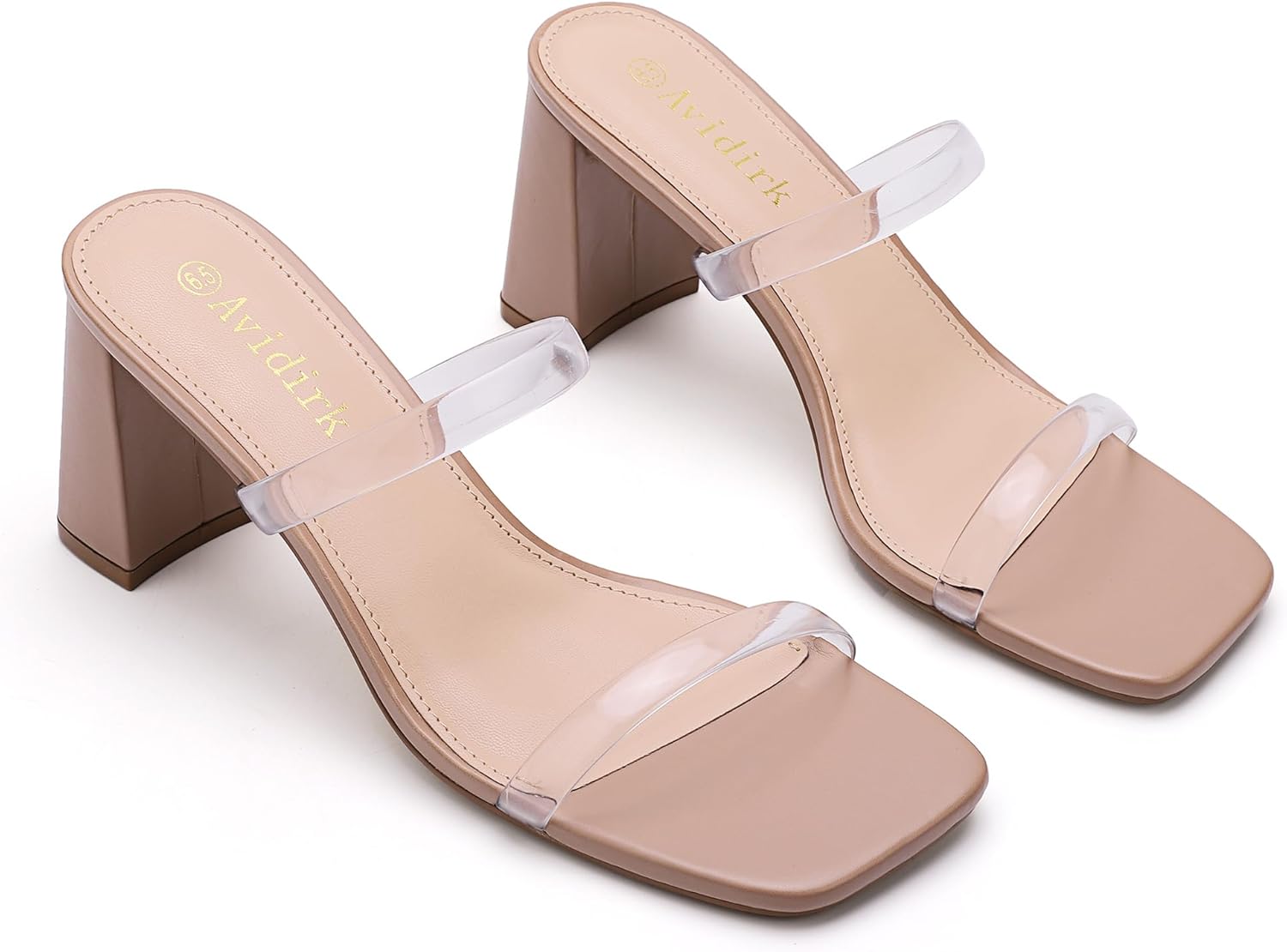 Women's Square Open Toe Heeled Sandals Two Strap Mules Slip On Block Chunky Mid Heels Sandals - Image 3
