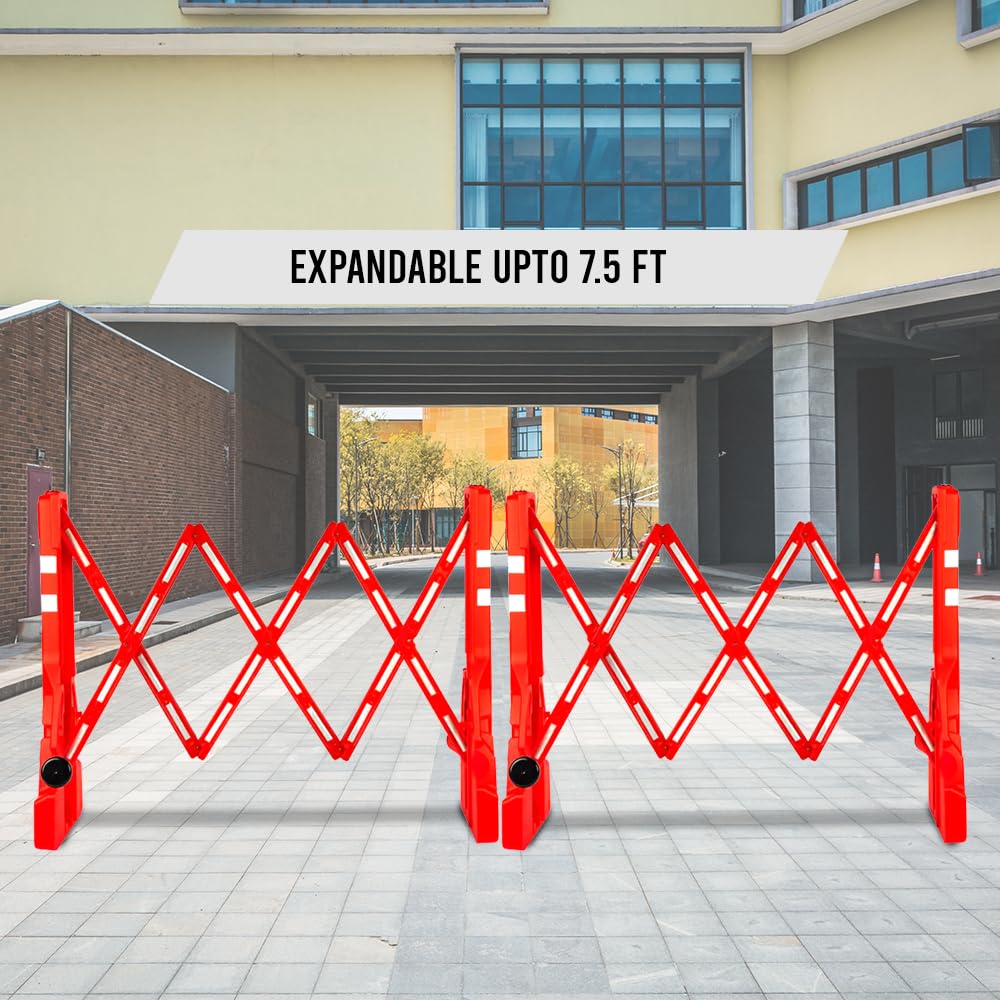 Lot de 2 barricades extensibles – Rouge | Barrière pliable en plastique de 2,3 m | Barrière de sécurité routière réfléchissante pour plus de sécurité | Barrière mobile portable avec base à remplir