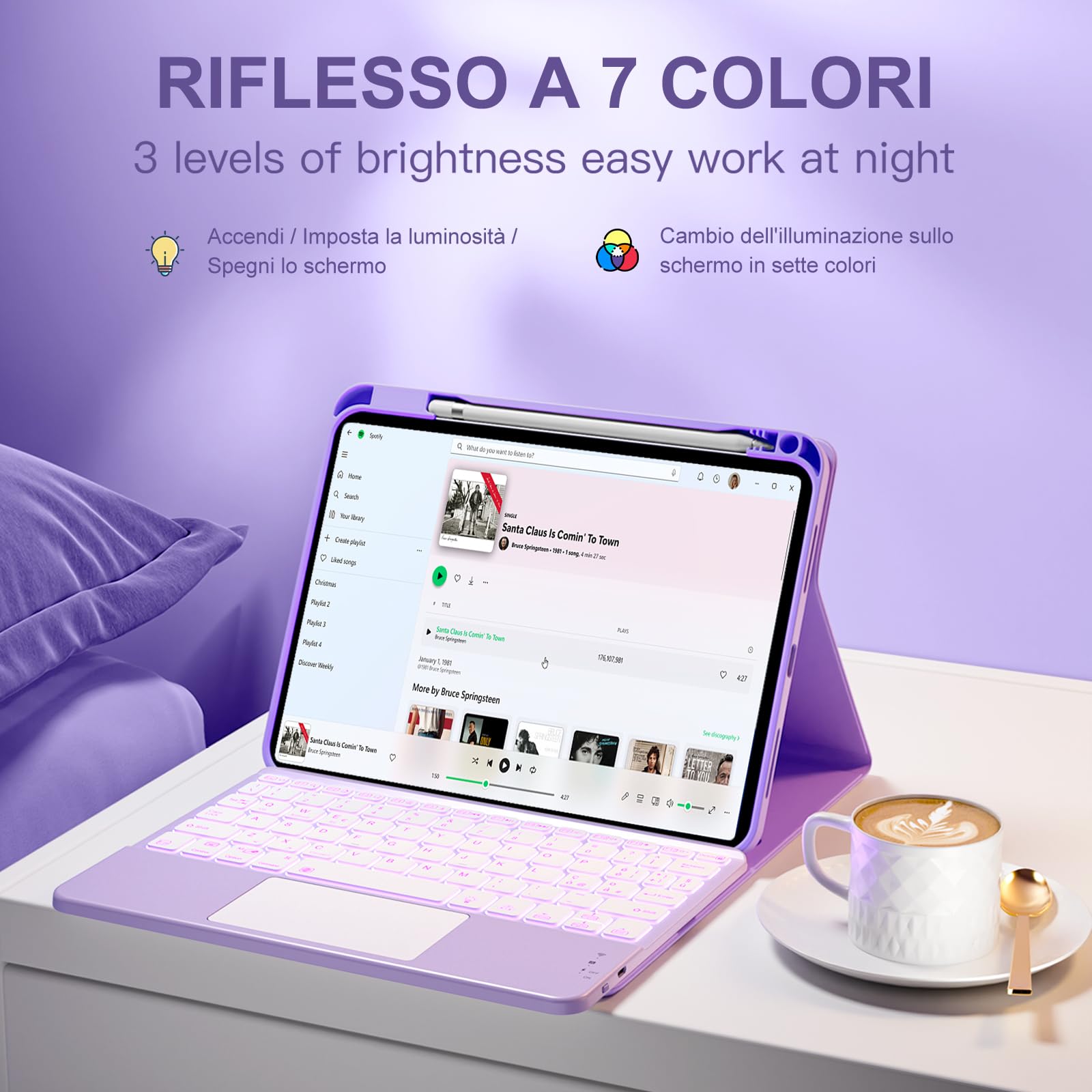 Vobafe Tastiera iPad 10 Generazione 10.9 Pollici 2022, Cover con Tastiera Rimovibile iPad A16 11 Gen 2025 con Trackpad, Italiano QWERTY con 7 Colori Illuminato, Custodia con Portapenna,Lavanda