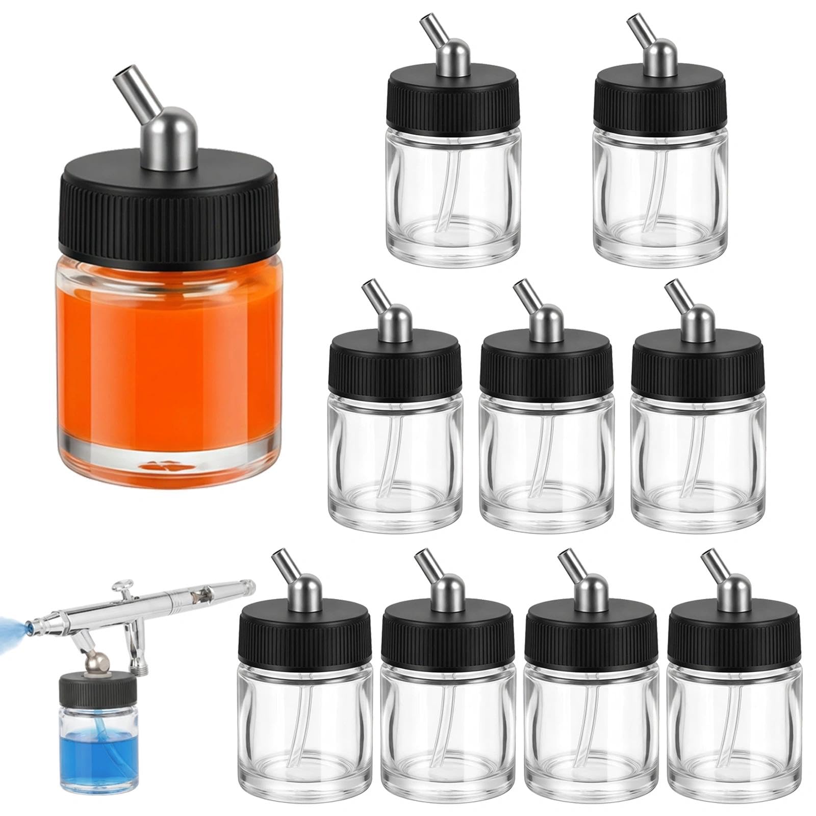 Flacon verre pour aerographe 22 cc pot de peinture ABEST transparent avec raccord inclined