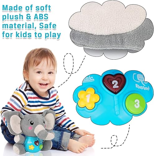 Miniatura 3 de Aitbay elefante musical de peluche, juguete para niños de 0, 3, 6, 9 y 12meses, bonito peluche con luces para bebés recién nacidos, para niños y