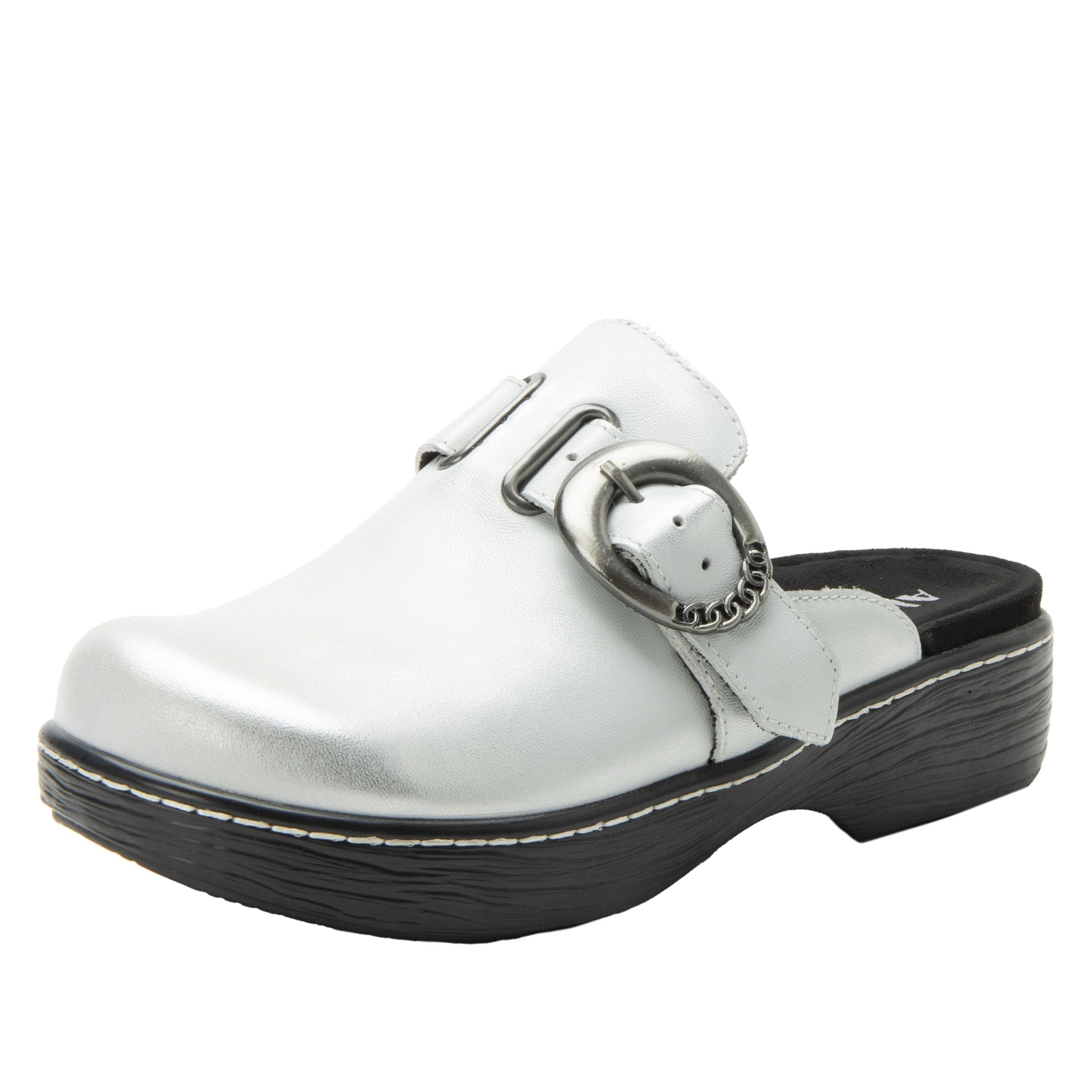 Alegria Women's Osmosis Open Back Wood Look Rocker Leather Clog Heel-image-43