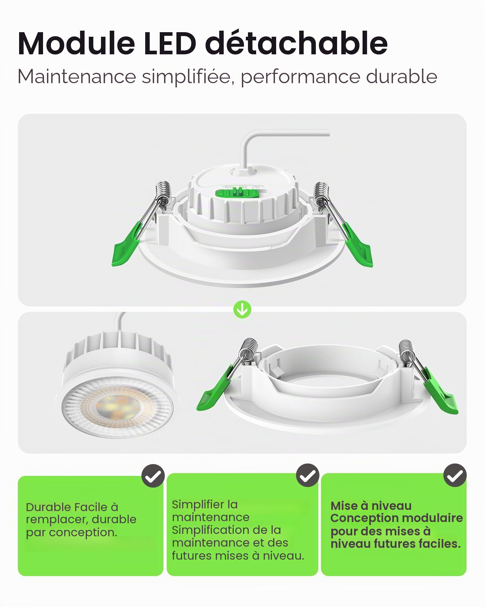 ALUSSO Lot de 6 spots LED encastrables - 230 V - 76 mm - Inclinaison 6 W - 25 mm - 3 CCT - Blanc chaud 3000 K - Blanc naturel 4000 K - Blanc froid 6500 K - Amovible - Intensité variable