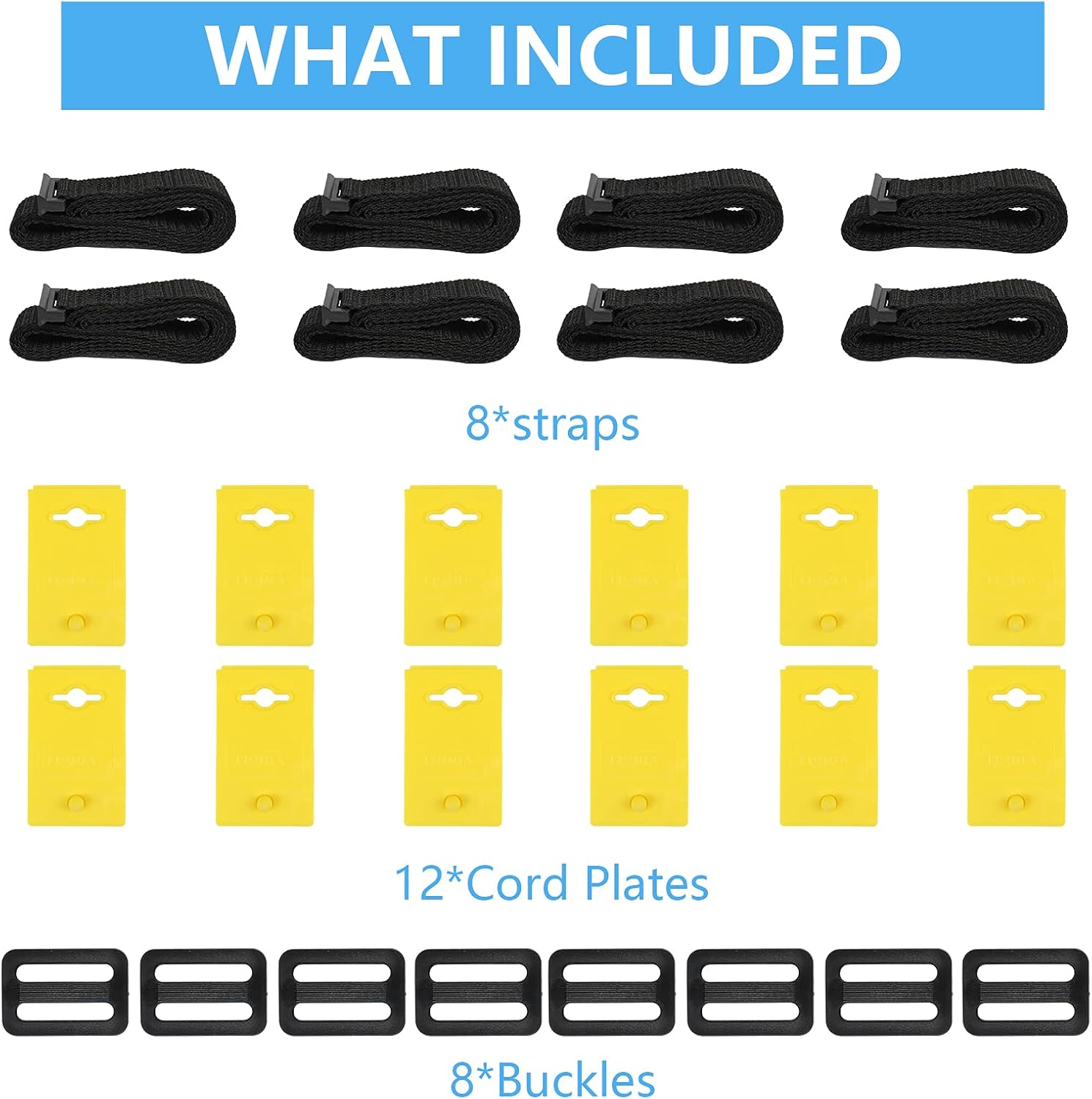 VINGLI Pool Cover Reel Set Pool Reel Embedded Straps with Clips, Pool Solar Cover Reel Attachment Kit,Including 8 Adhesive Nylon Straps, 12 Cord Plates,8 Buckles for In-ground Swimming Pool