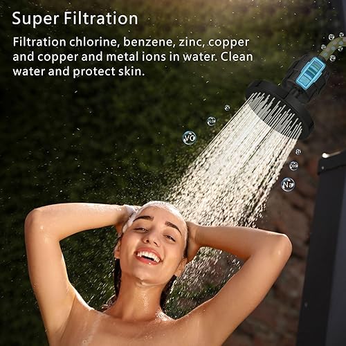 Miniatura 2 de Juego de cabezal de ducha filtrado de alta presión, filtro de ducha de lluvia de 6 pulgadas para agua dura, cabezal de ducha redondo universal de 20