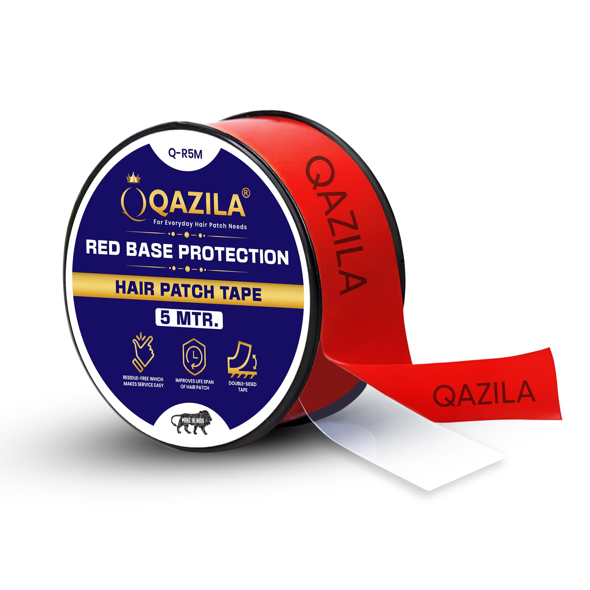 Qazila Red Base Protection Tape for Hair Patch | Extends Patch Lifespan | Easy Removal & Residue Free | Makes Servicing Easy | Skin-Friendly | Transparent | Double-Sided | 1 Inch Width | 5 Meter Roll