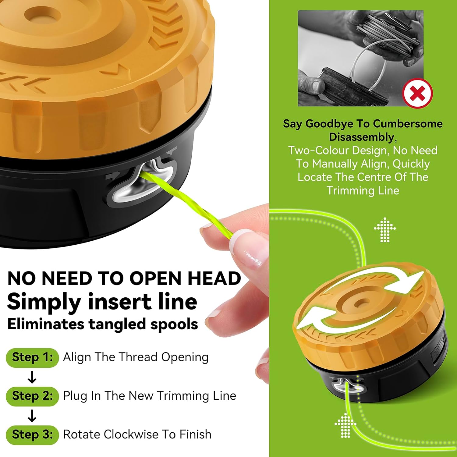 Universal Weed Eater Head Replacement,Easy Feed Trimmer Head Weed Wacker Head for Echo, Ego, Dewalt,Stihl,Ryobi,String Trimmer Replacement Head With 14ft 095" Trimmer Line,6 Adapts,Simple Tap & Go